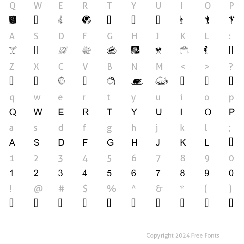 Character Map of tungfont food 003 Regular