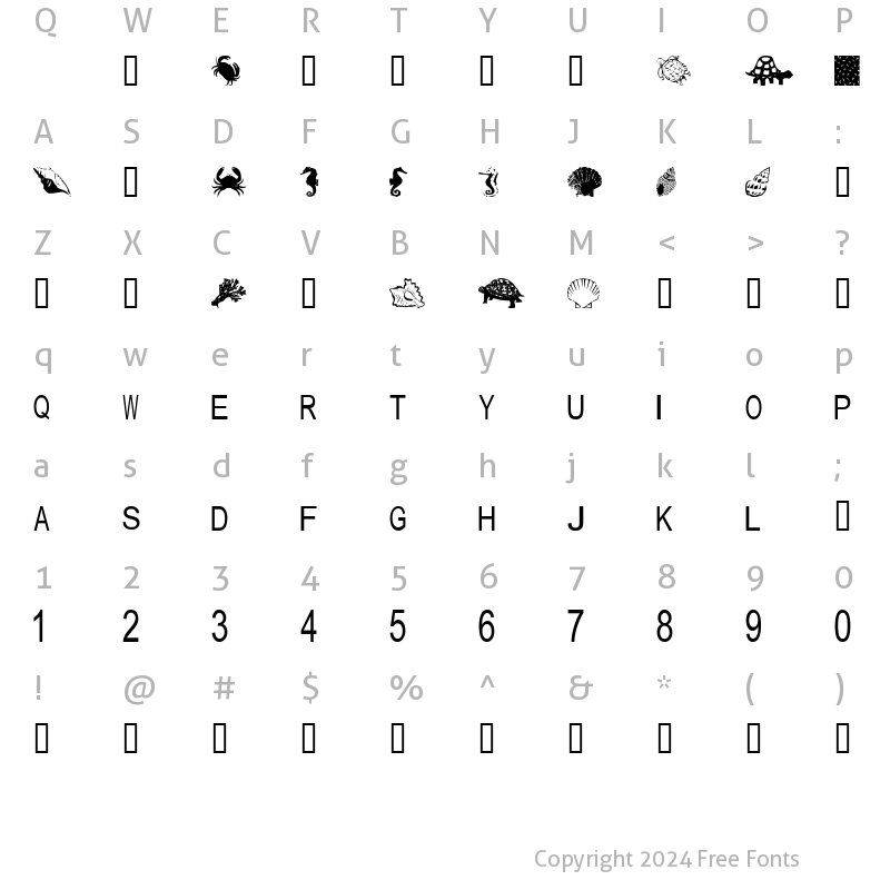 Character Map of tungfont shell Regular