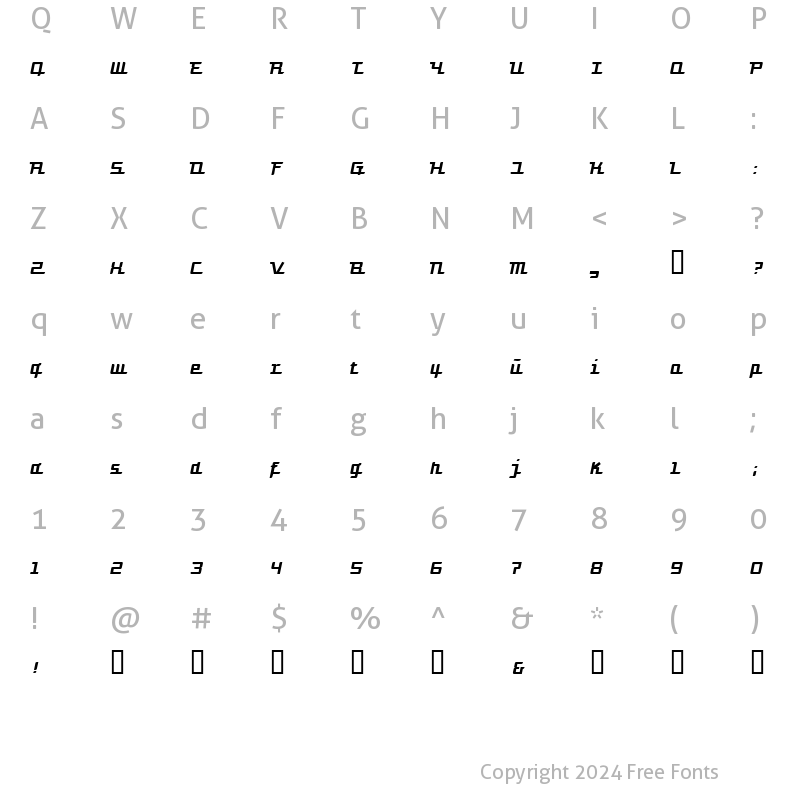 Character Map of Turbon Italic