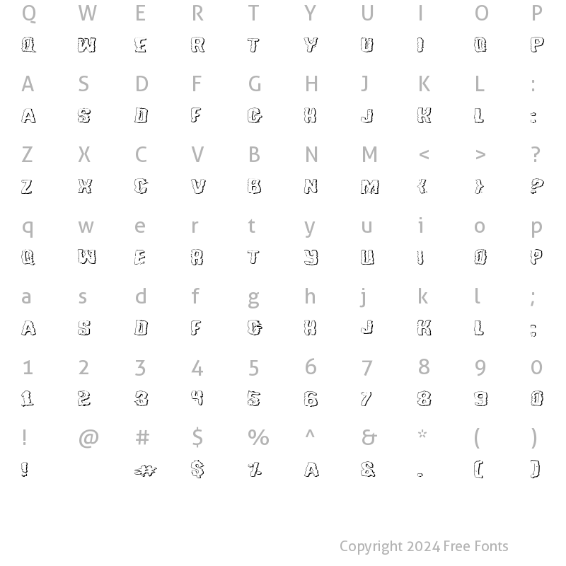 Character Map of Tussle Expanded Outline Expanded Outline