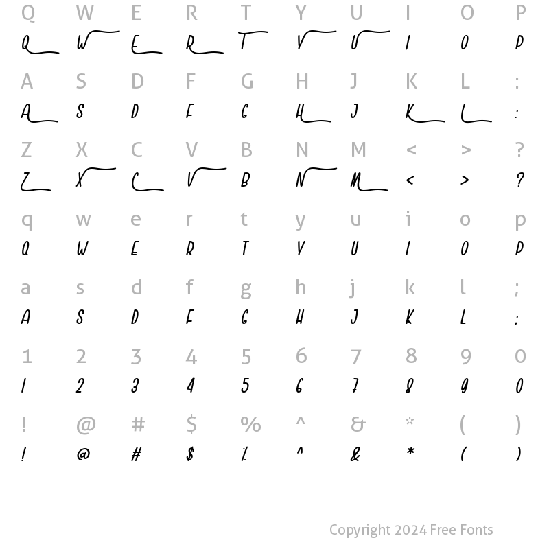 Character Map of Tuti Cuties Slant