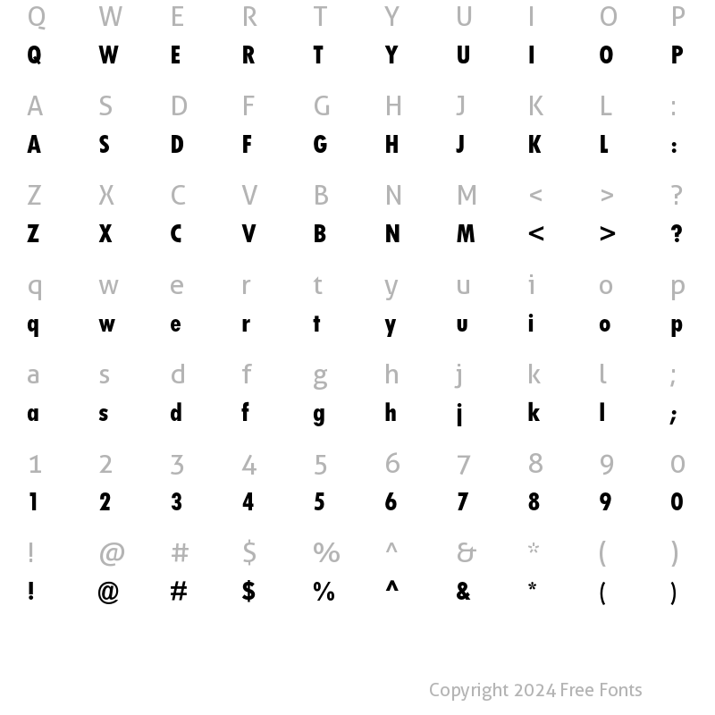 Character Map of Tw Cen MT Std Extra Bold Cond