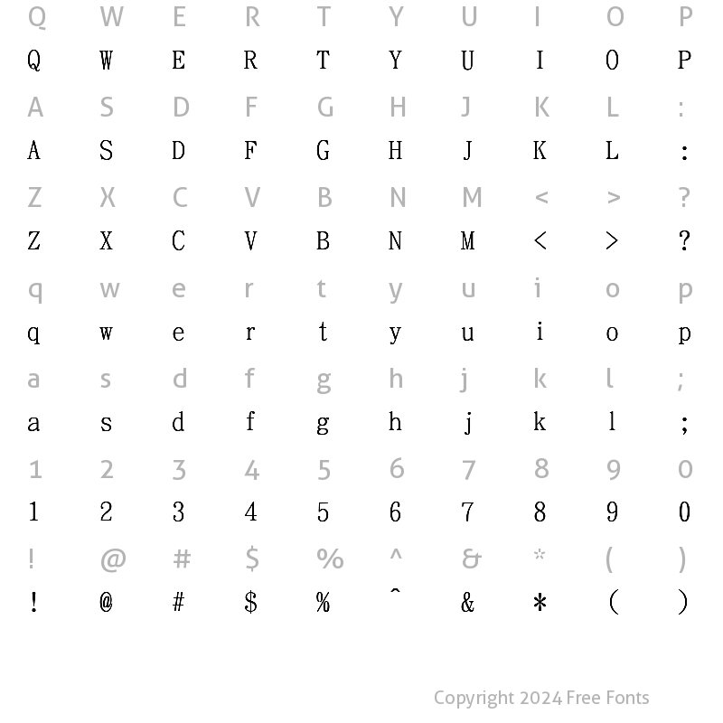 Character Map of TW-Sung Regular