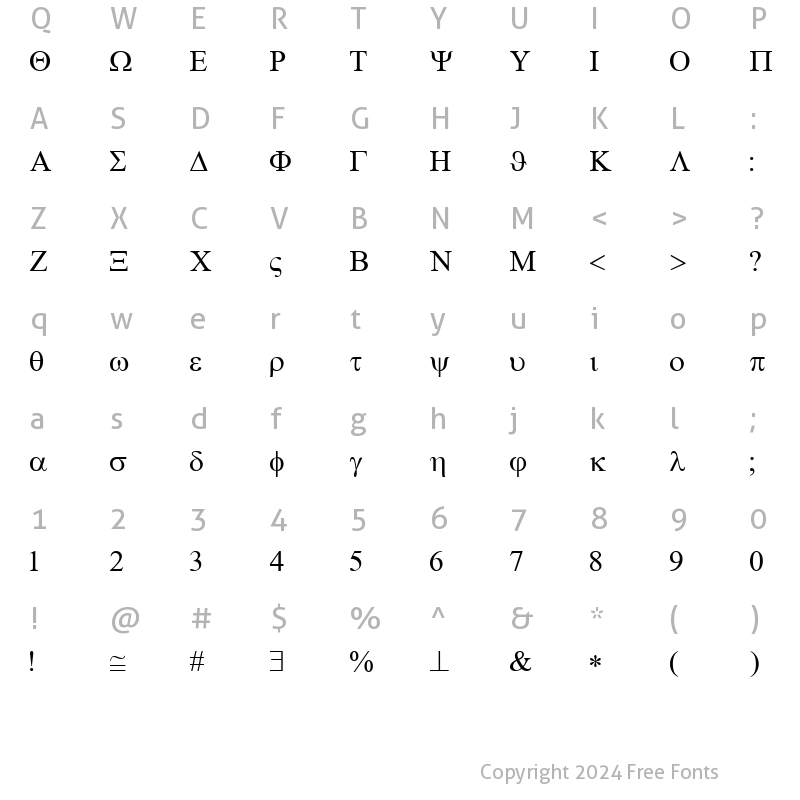 Character Map of TWA Symbol Regular