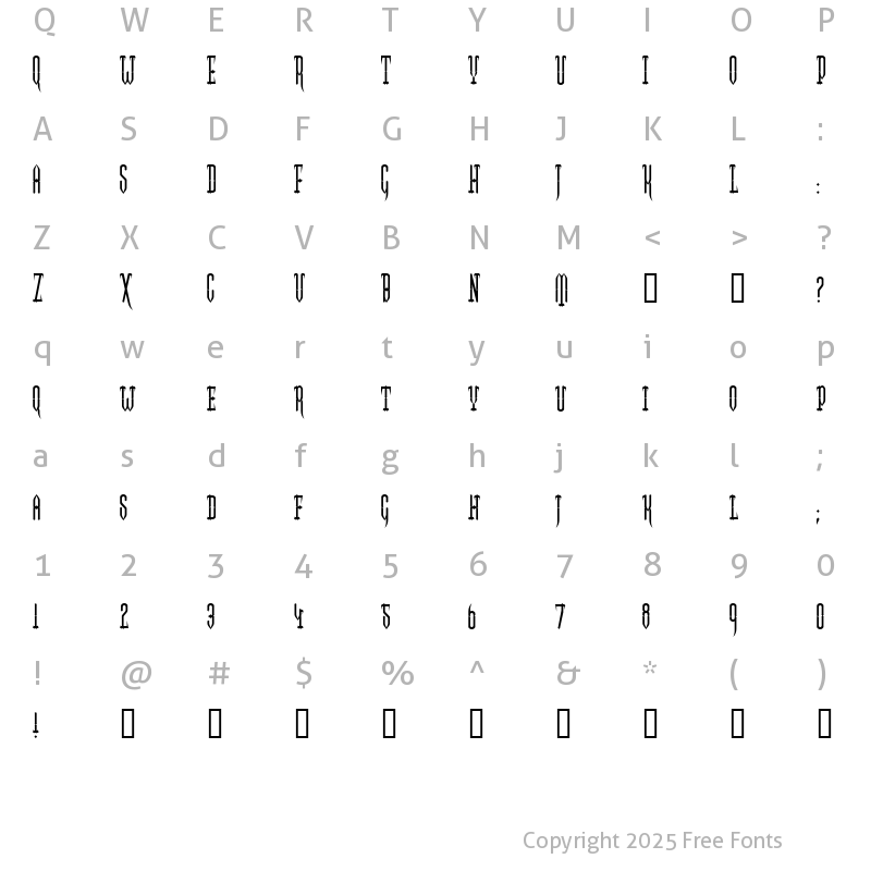 Character Map of Two Gun Johann Regular