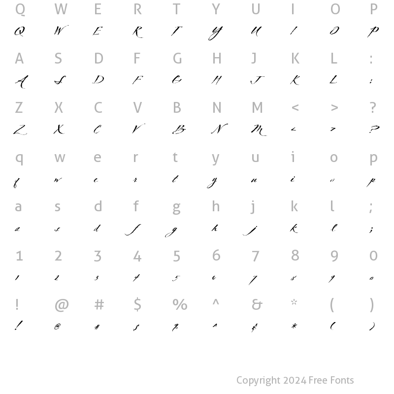 Character Map of TXT Delicate Script Regular