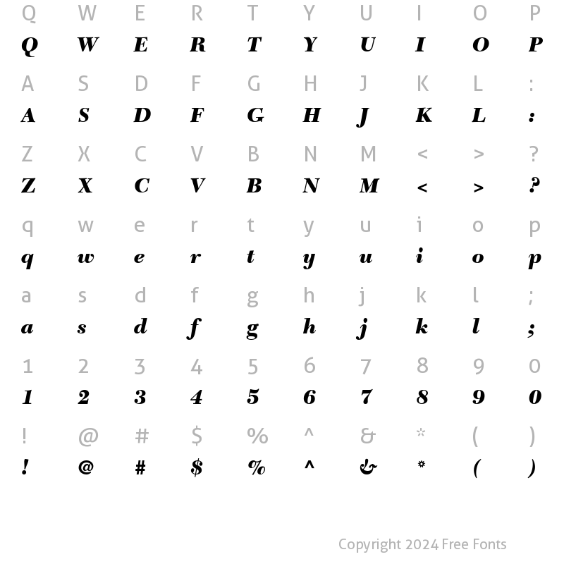 Character Map of Tycoon Black SSi Black Italic