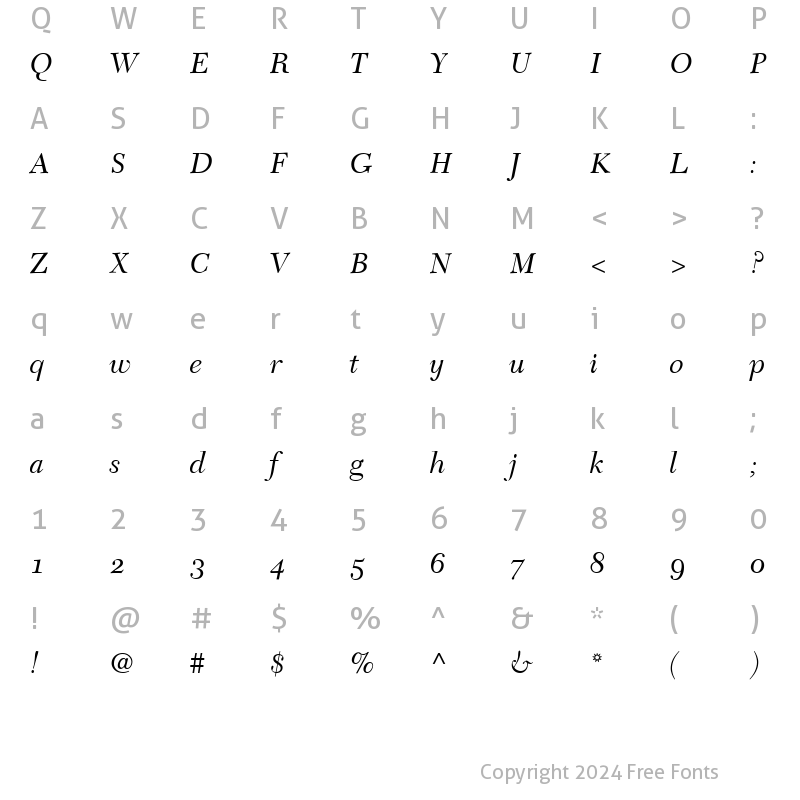 Character Map of Tycoon OldStyle SSi Italic Old Style Figures