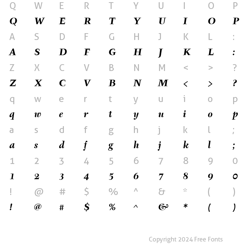 Character Map of Tyfa ITC Book Bold Italic