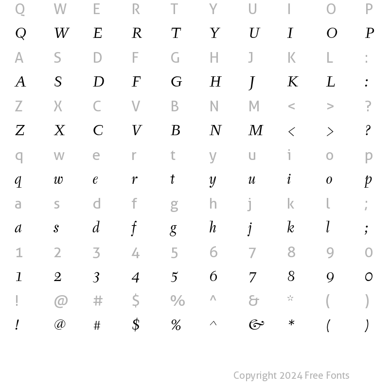 Character Map of Tyfa ITC Book Italic