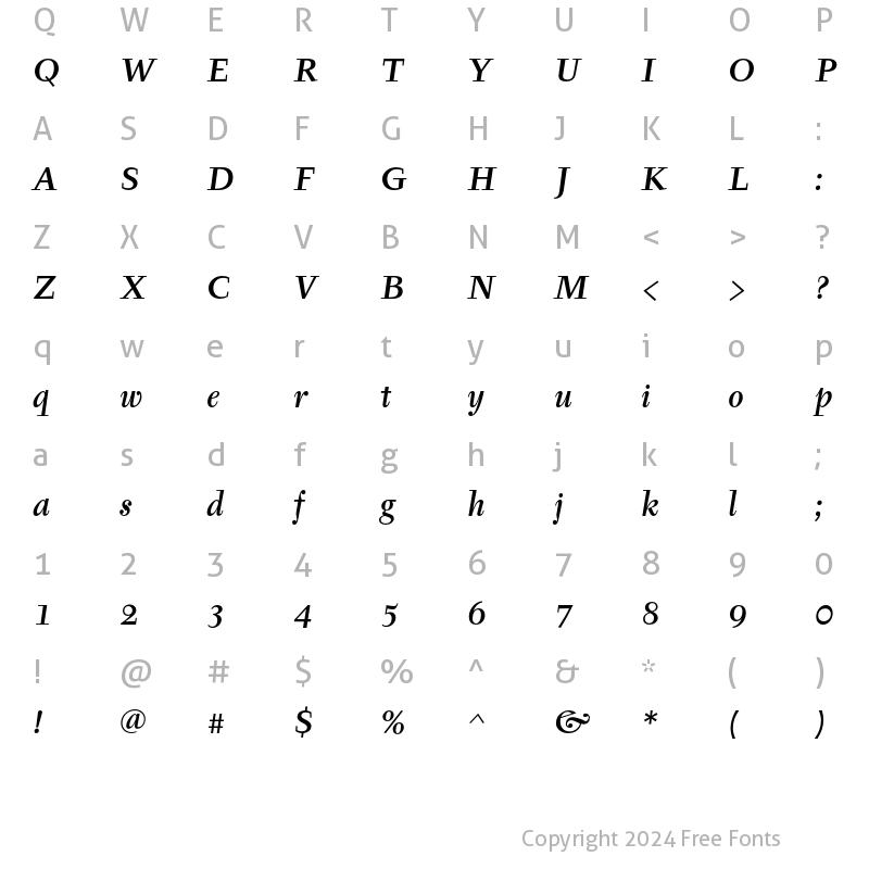 Character Map of Tyfa ITC Std MediumItalic