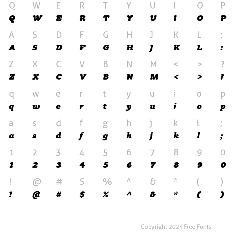 Character Map of Tyke ITC Std Black Italic