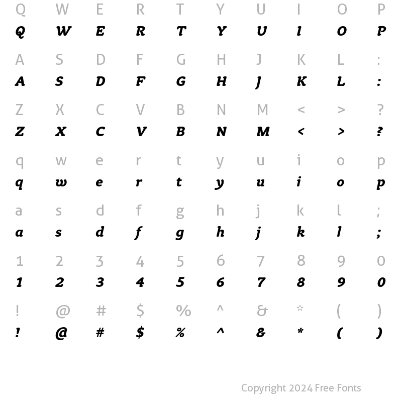 Character Map of Tyke ITC Std Bold Italic