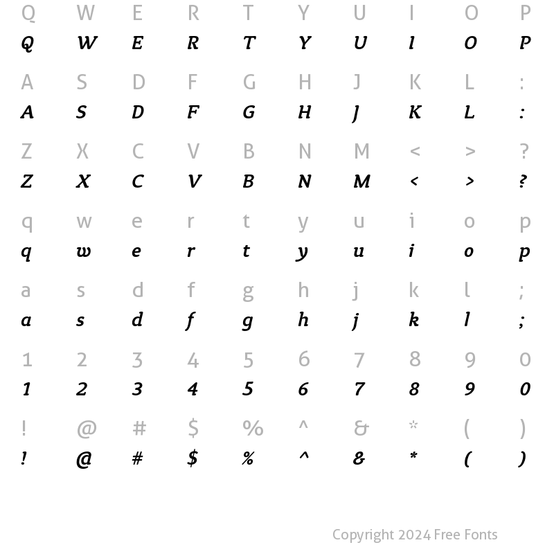 Character Map of Tyke ITC Std Medium Italic