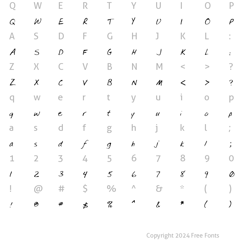 Character Map of TylersHand Regular