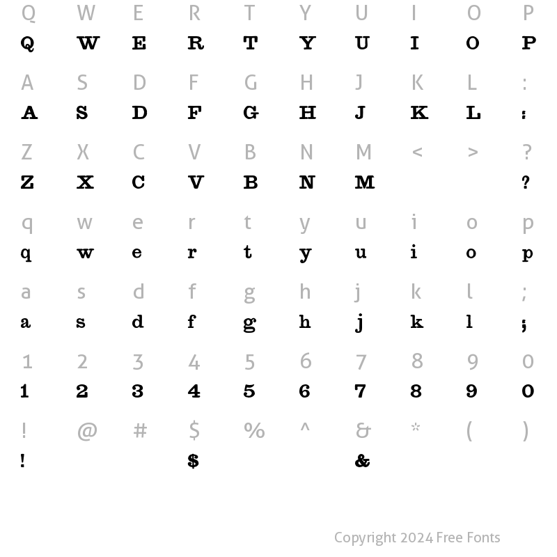 Character Map of TypeNo1 Regular