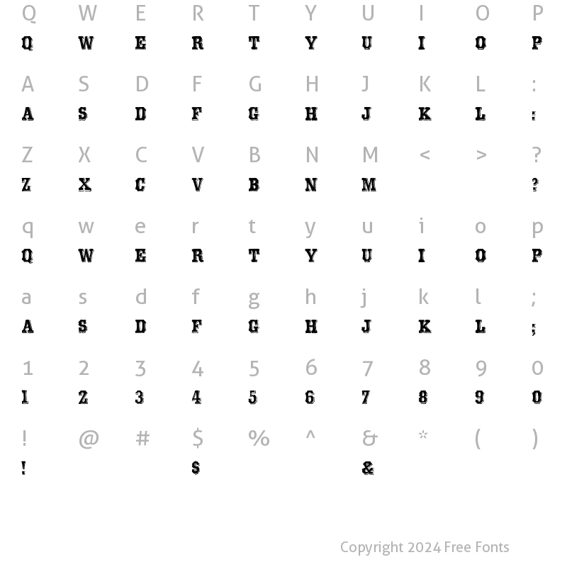 Character Map of TypeNo11 Regular