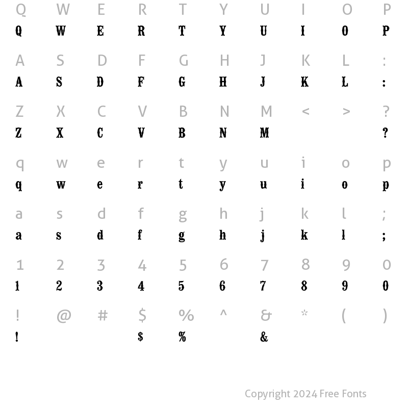 Character Map of TypeNo12 Regular