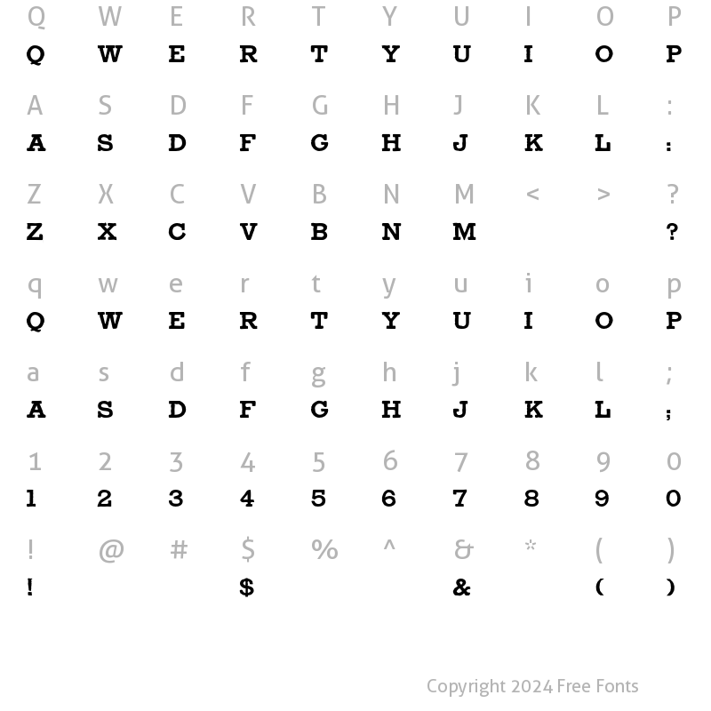 Character Map of TypeNo2 Regular