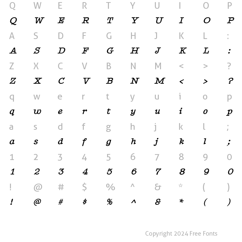 Character Map of TypenradBoldItalic Regular