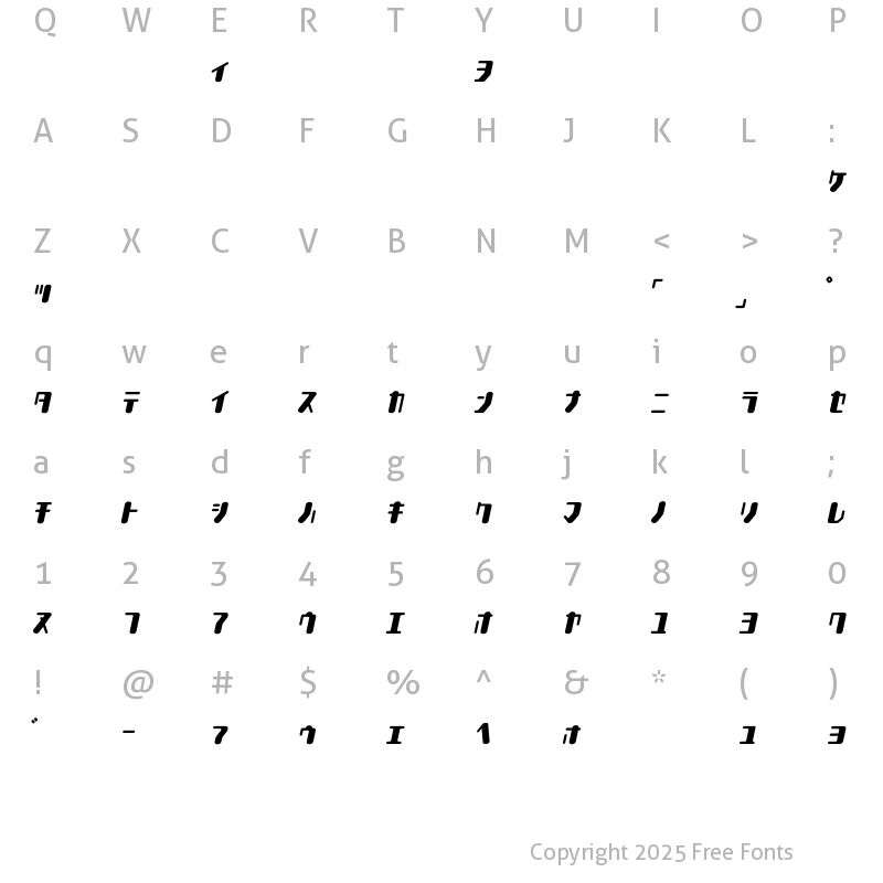 Character Map of TYPEOUT2097KAT Italic