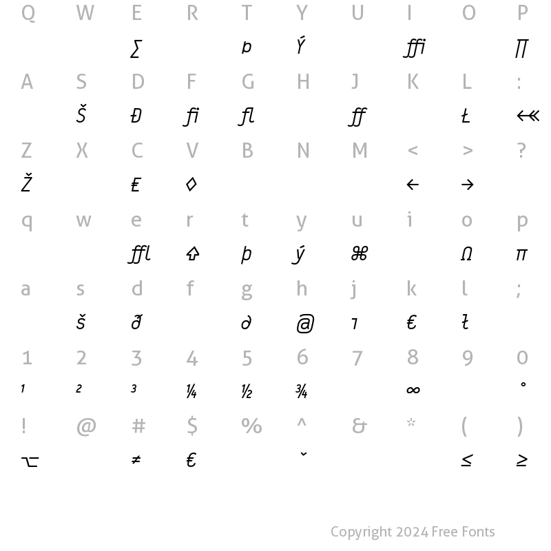 Character Map of Typestar NormalExpert Italic