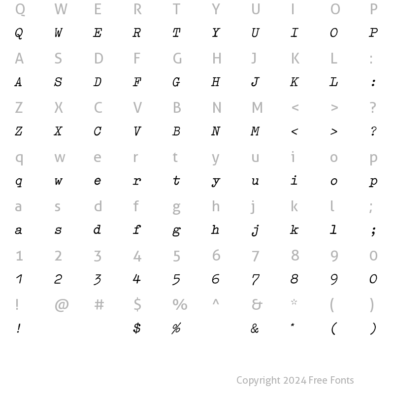 Character Map of Typewriter Bold Oblique