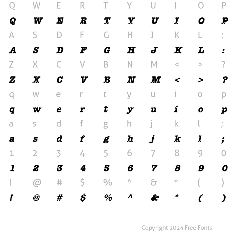 Character Map of Typewriter Bold-Oblique