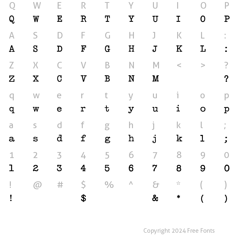 Character Map of Typewriter Display Regular