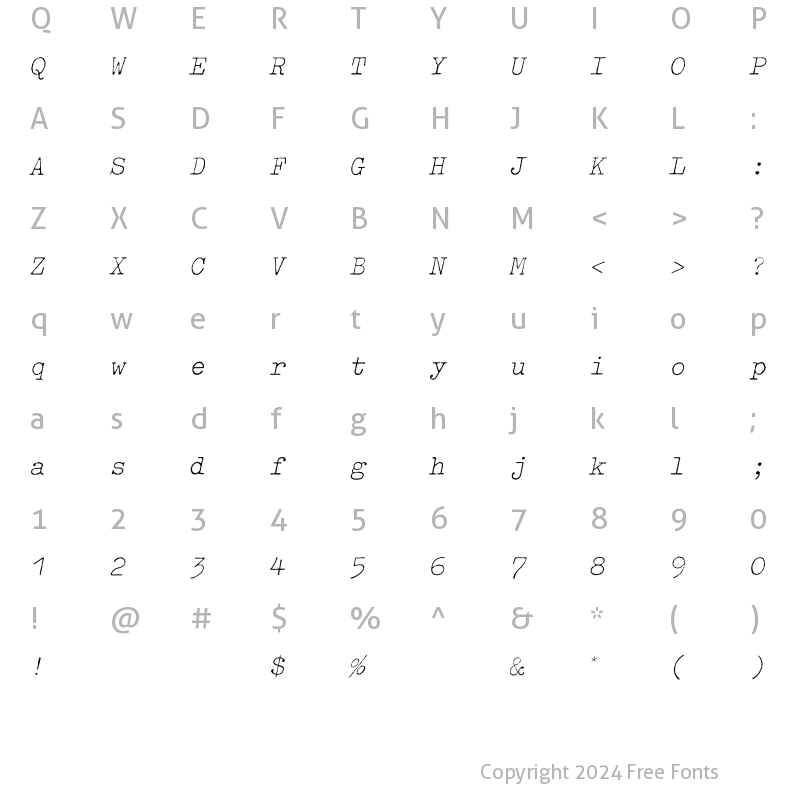 Character Map of Typewriter ExtraLight Oblique