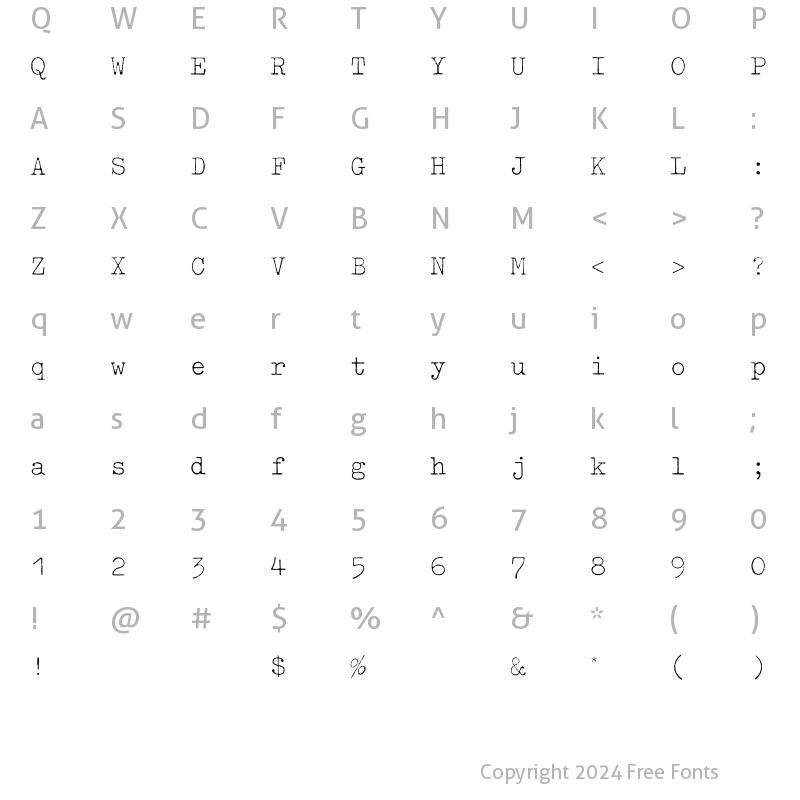 Character Map of Typewriter ExtraLight Regular