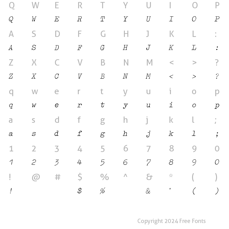 Character Map of Typewriter Light Oblique