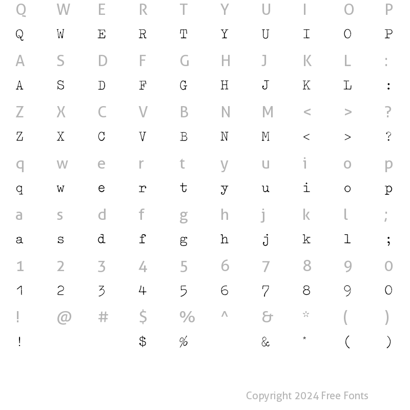 Character Map of Typewriter Light Regular