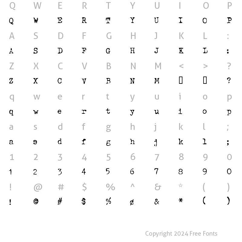 Character Map of Typewriter Oldstyle