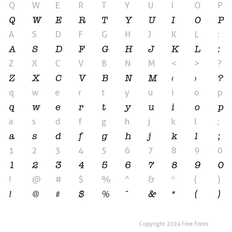 Character Map of Typewriter-RegularIta Regular