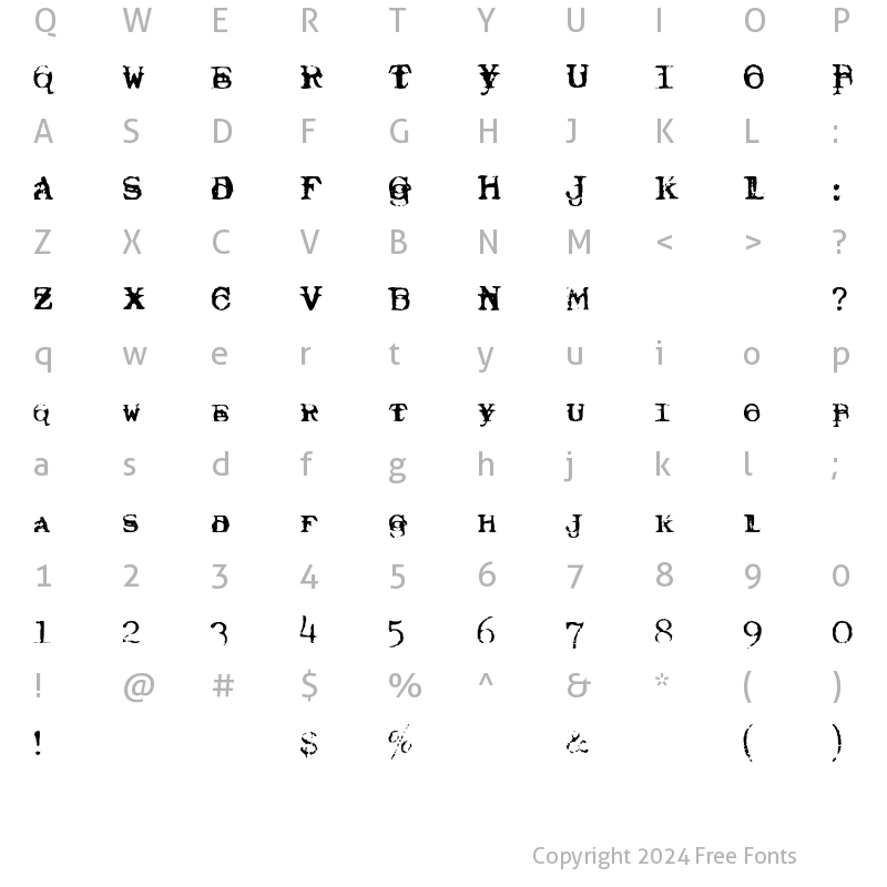 Character Map of Typewriter Royal 200 Trashed Regular