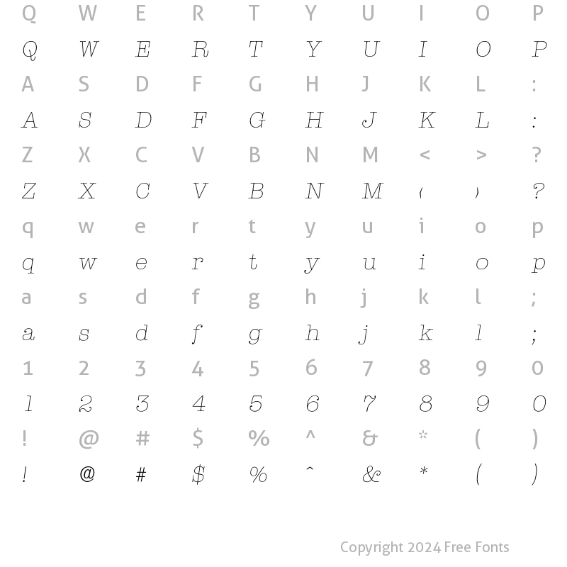 Character Map of Typewriter-XlightIta Regular