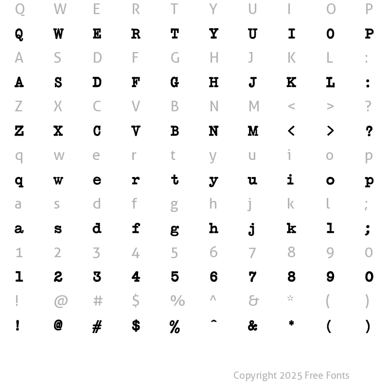 Character Map of TypeWriterBoldConde Regular