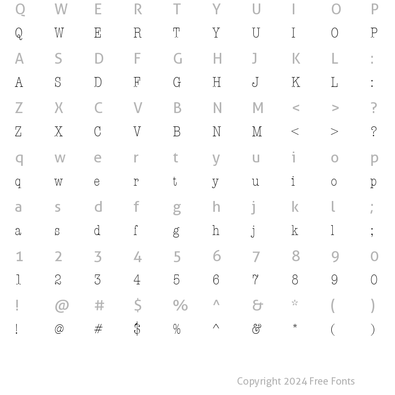 Character Map of TypewriterCondL Regular