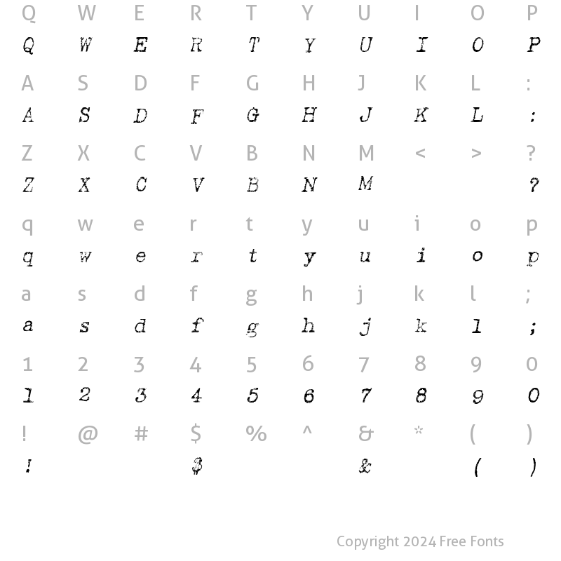 Character Map of TypewriterRough Italic