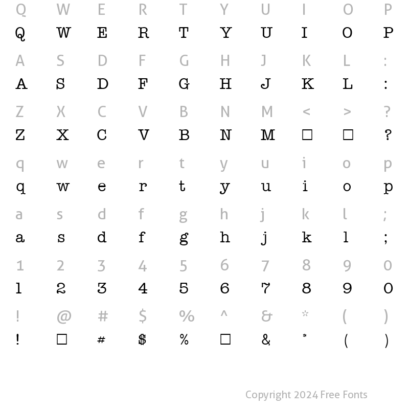 Character Map of TypeWriterTwo Regular