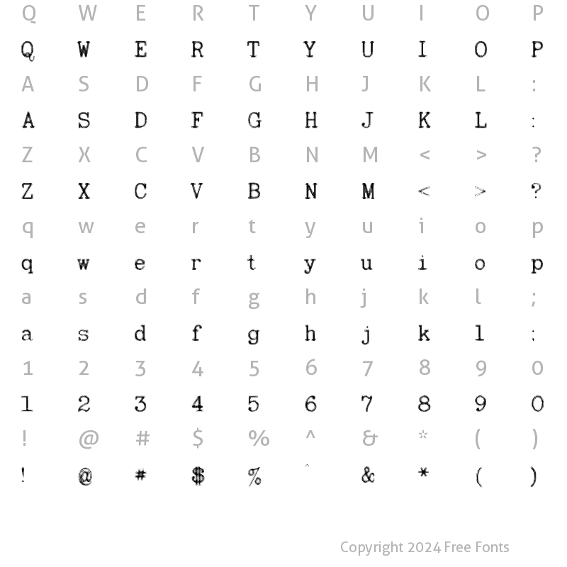 Character Map of Typewritten Becker Normal