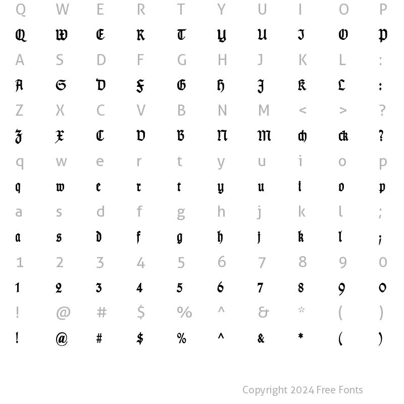 Character Map of TypographerGotisch Schmal Bold