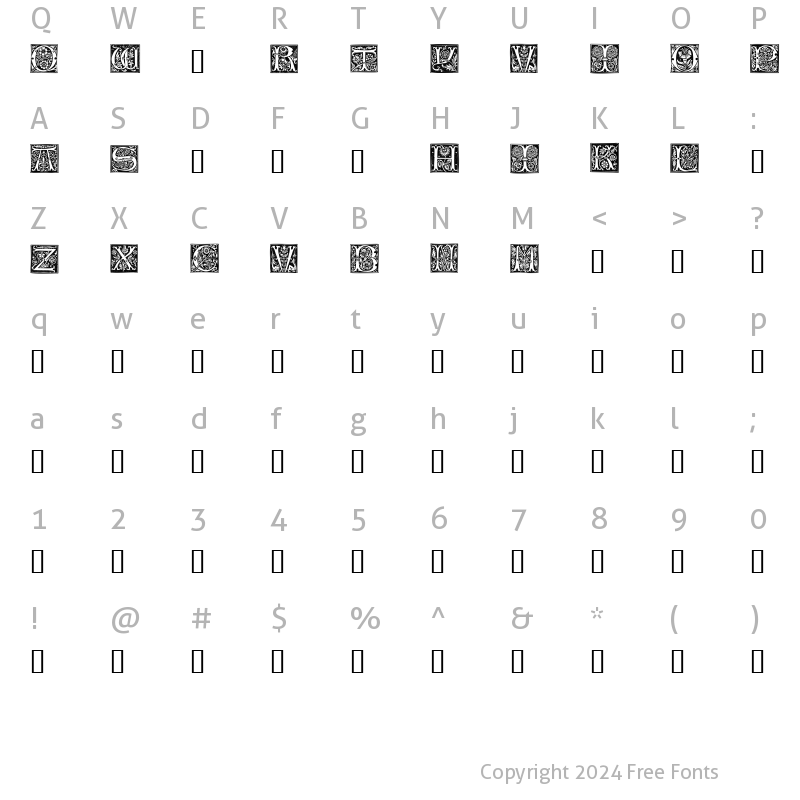 Character Map of TypographerWoodcutInitialsTwo Reduced