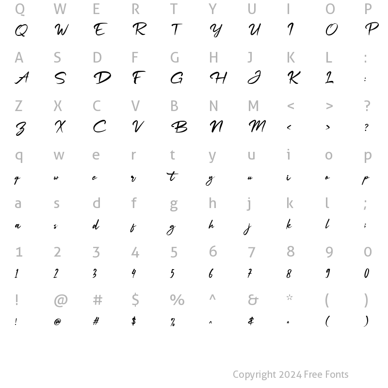 Character Map of Tyred italic