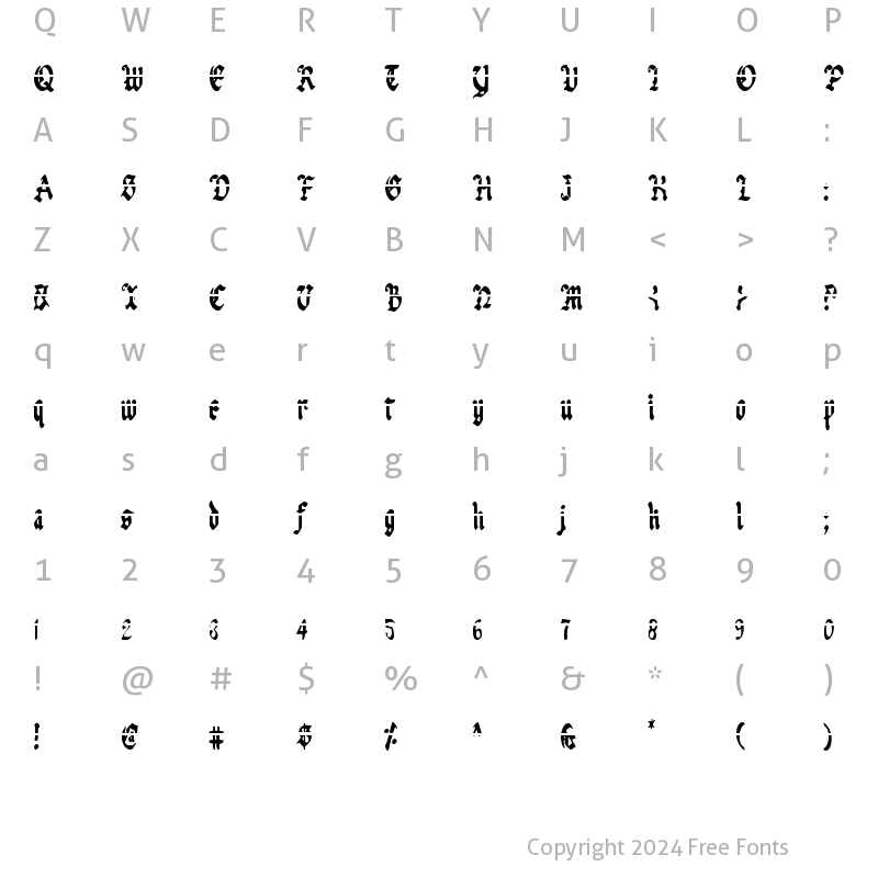 Character Map of Uberh?lme Lazar Condensed Lazar Condensed