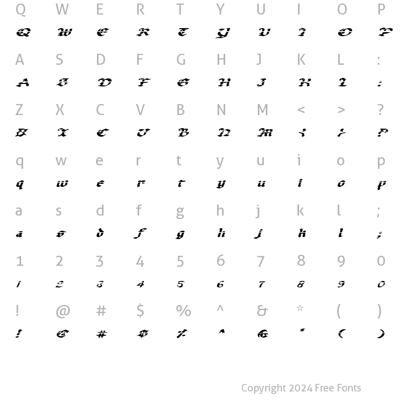 Character Map of Uberh?lme Lazar Expanded Italic Lazar Expanded Italic