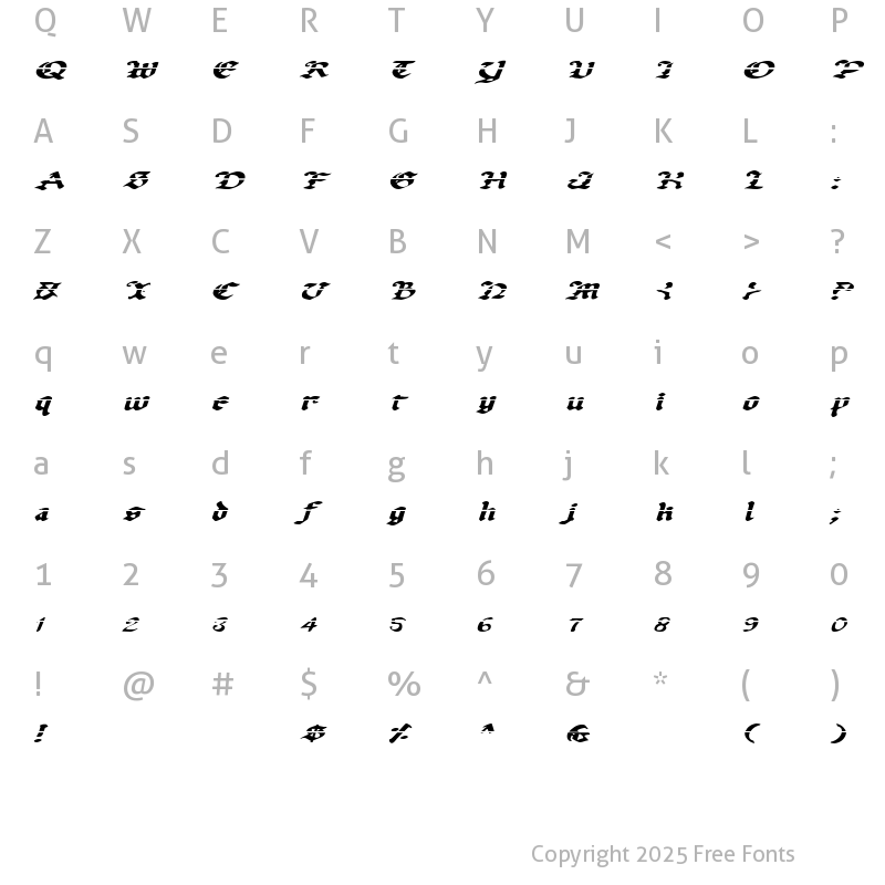 Character Map of Uberh?lme Lazar ExpItalic Lazar ExpItalic