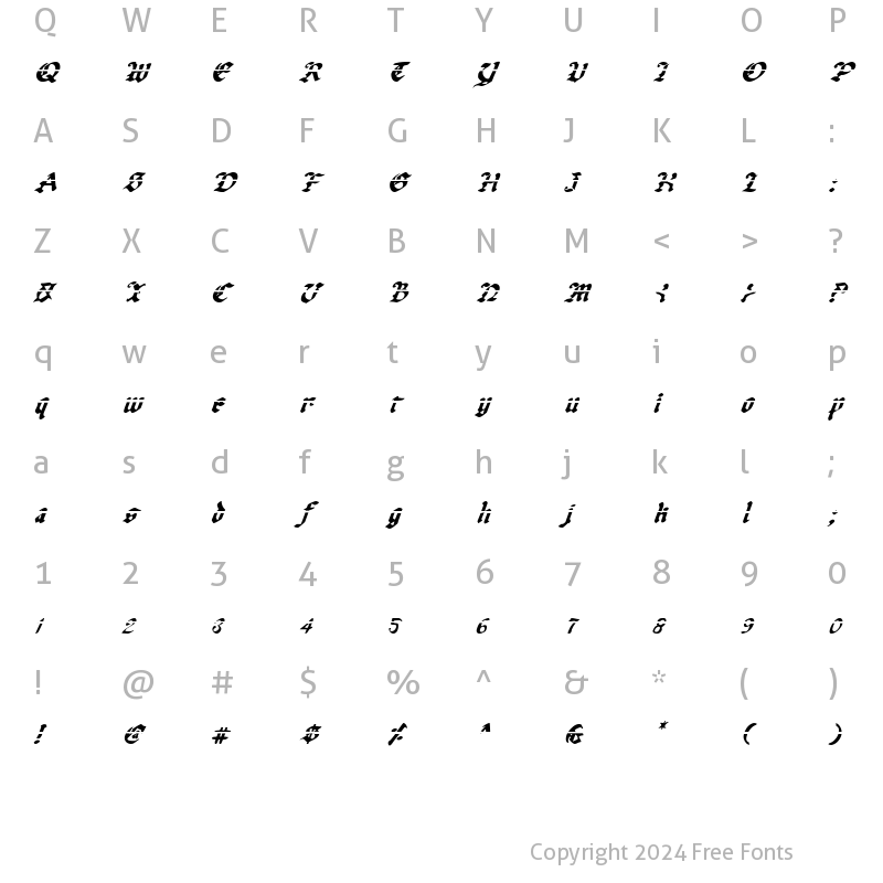 Character Map of Uberh?lme Lazar Italic Lazar Italic