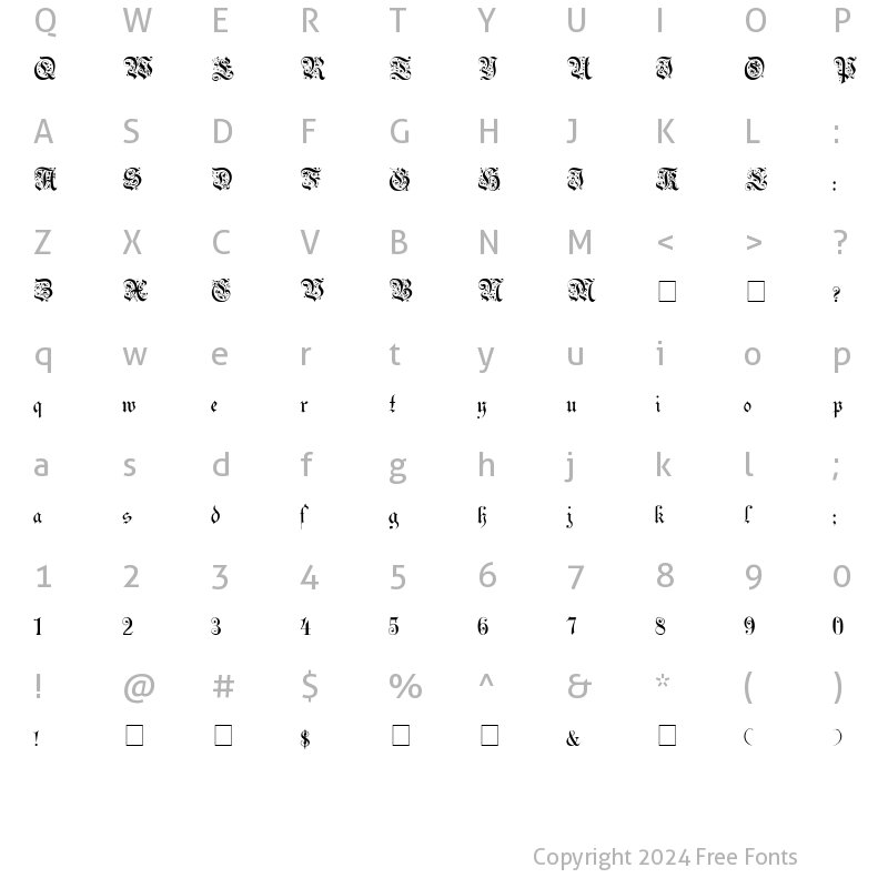 Character Map of Uechi Gothic